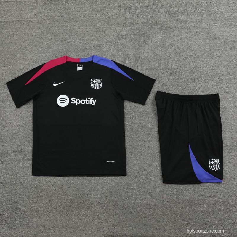 23/24 Barcelona Black Cotton Short Sleeve Jersey+Shorts