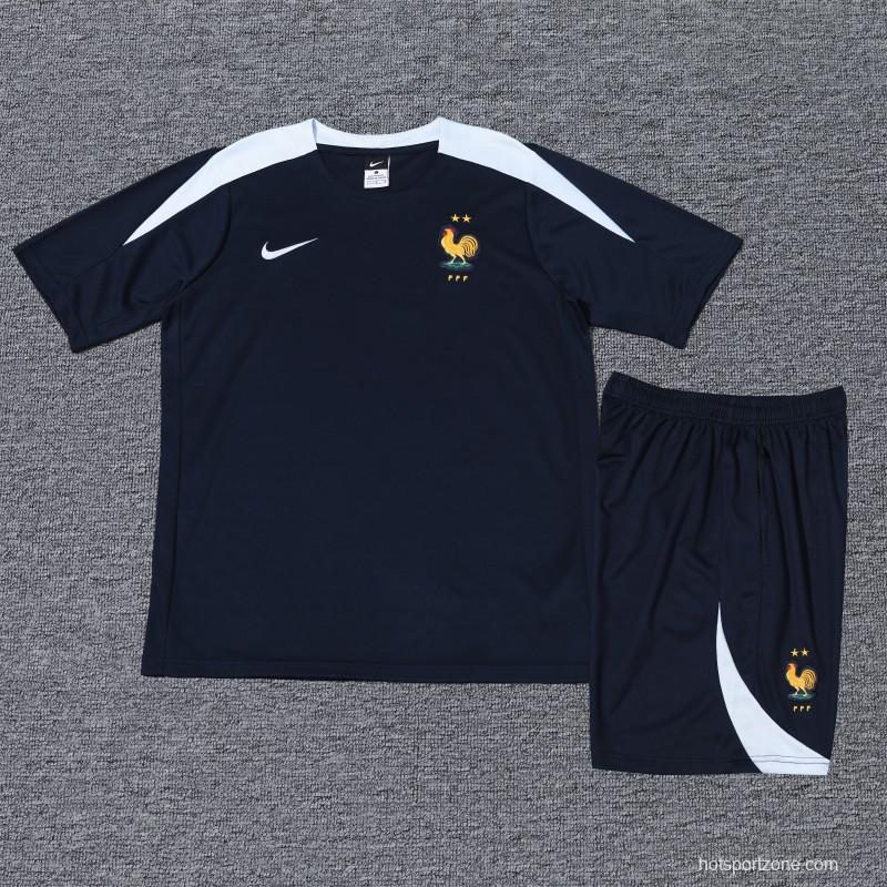 2024 France Cotton Navy Short Sleeve Jersey+Shorts