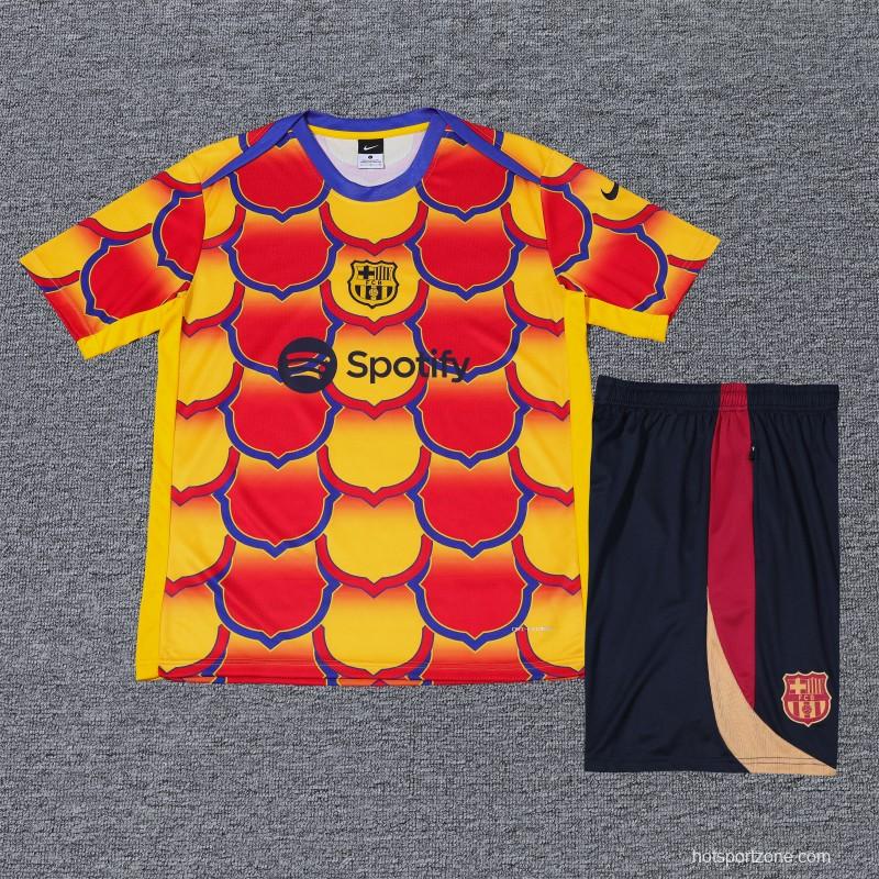 23/24 Barcelona Cotton Chinese New Year Pre-Match Short Sleeve Jersey+Shorts