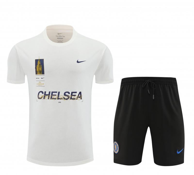 23/24 Chelsea White Cotton Short Sleeve Jersey+Shorts