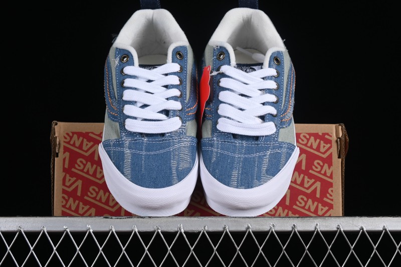 Vans Classics Knu Skool Washed Denim Distressed Vintage Chunky Tongue Skate Shoes - VN0009QCBLK