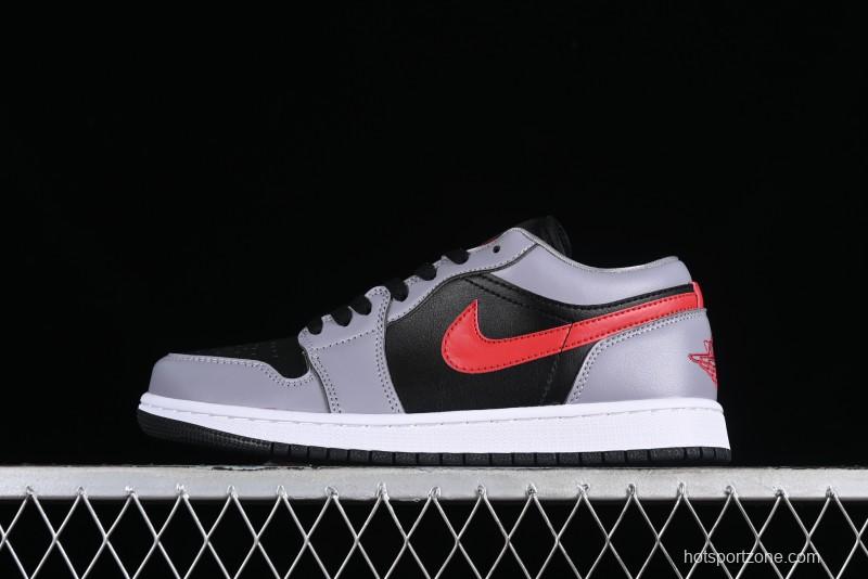 Nike Air Jordan 1 Low AJ1 Basketball Shoes in Grey Black with Red Swoosh - FZ4183-002