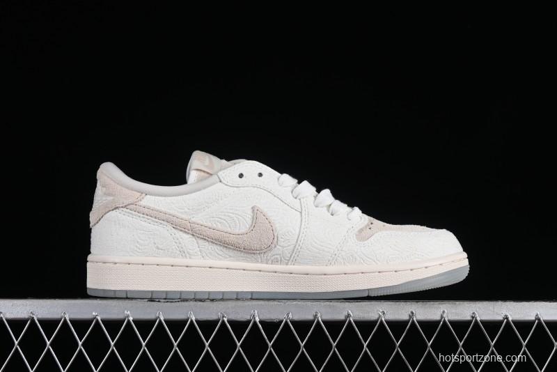 Nike CP3 x Air Jordan 1 Low AJ1 Floral Embossed White Casual Sneakers - FZ0455-200