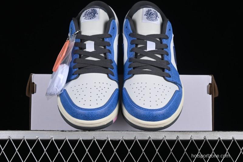 Nike Air Jordan 1 Low Flight Vintage Retro Sneakers in White and Blue - FV8439-104