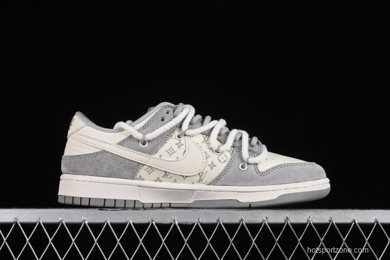 Nike SB Dunk Low LV Collaboration - Beige Grey Strap Pig Suede Anniversary High-End Custom Low-Top Casual Sneakers - SJ2068-237