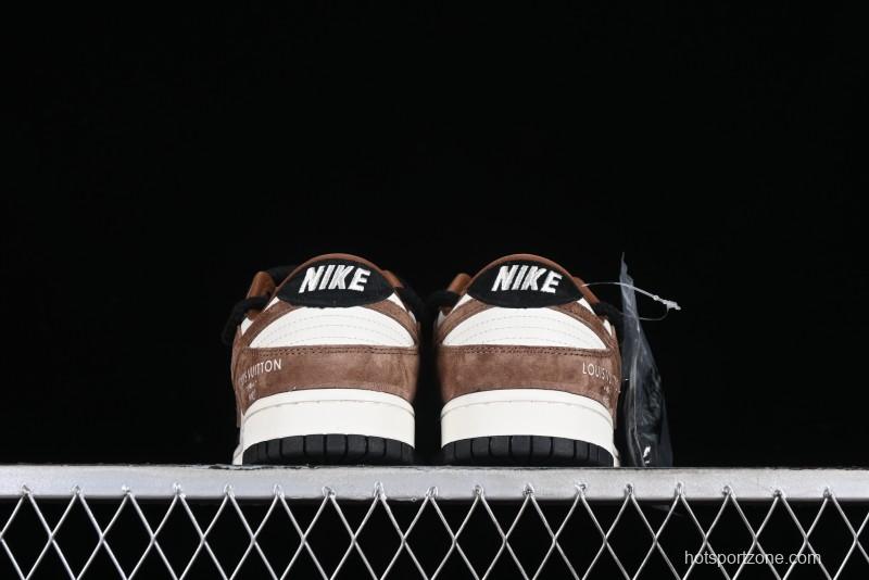 Nike SB Dunk Low LV Collaboration - Black Brown Fade Anniversary Custom Low-Top Casual Sneakers - SJ2068-233