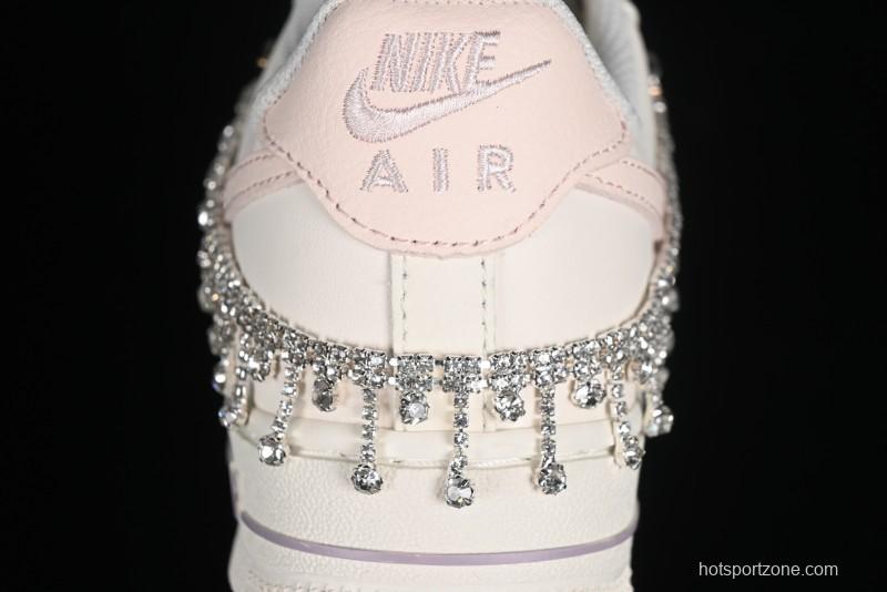 Nike Air Force 1 '07 Low Casual Sneakers in Romantic Pink-Purple with Diamond Chain Accessories - FV1122-333