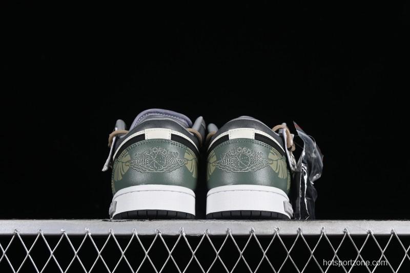 Nike Air Jordan 1 Low Customized Panda Mischief Jungle Adventure Casual Sneakers - 553558-040