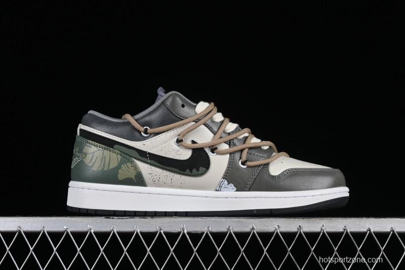 Nike Air Jordan 1 Low Customized Panda Mischief Jungle Adventure Casual Sneakers - 553558-040