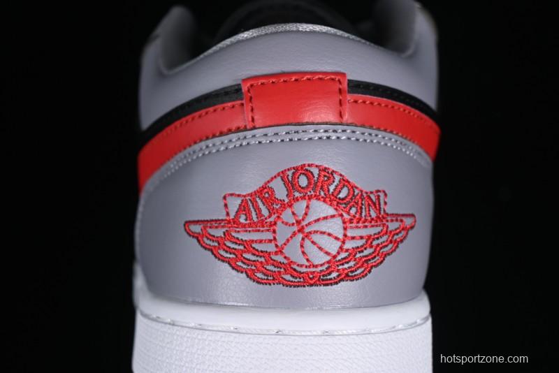 Nike Air Jordan 1 Low AJ1 Basketball Shoes in Grey Black with Red Swoosh - FZ4183-002