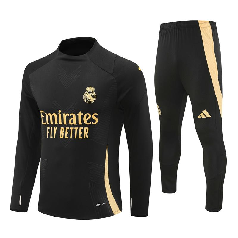 24/25 Real Madrid Black/Golden Half Zipper Jacket+Long Pants