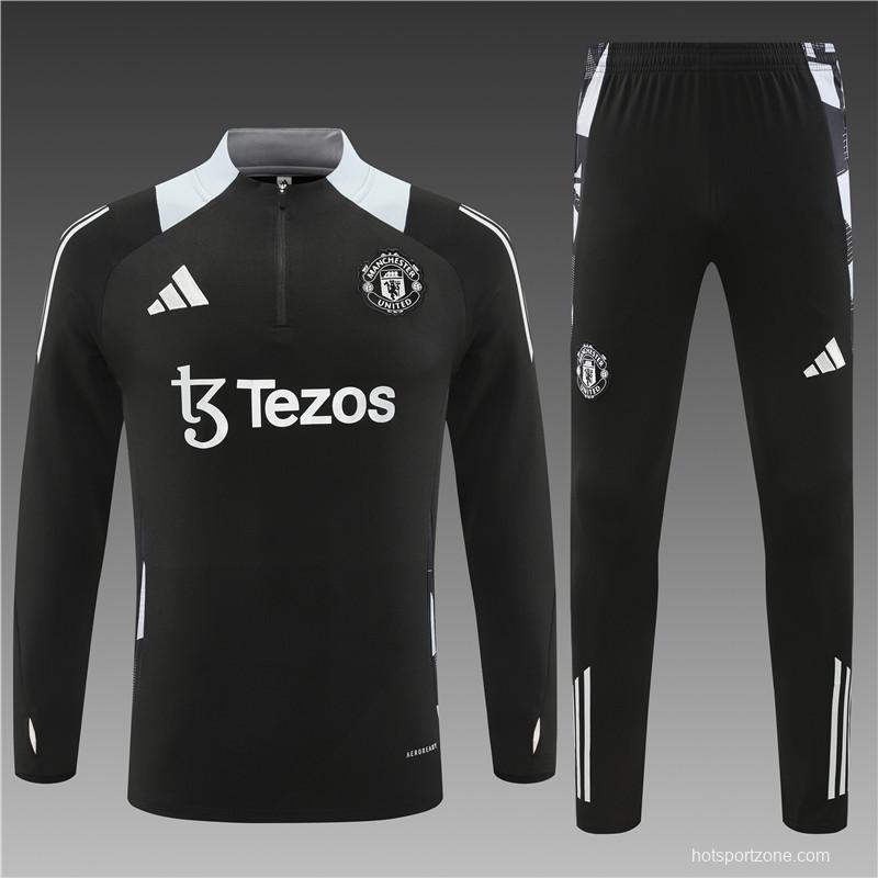 24/25 Manchester United Black Half Zipper Jacket+Long Pants