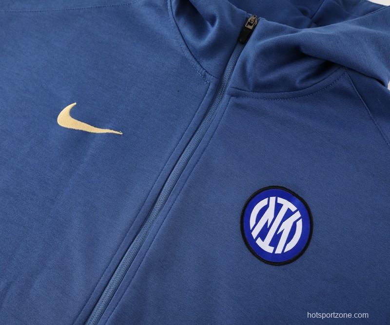 24/25 Inter Milan Blue Hoodie Full Zipper Jacket +Long Pants