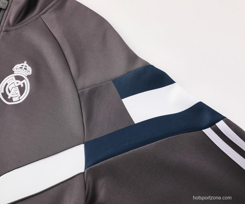 24/25 Real Madrid Grey Full Zipper Jacket +Long Pants