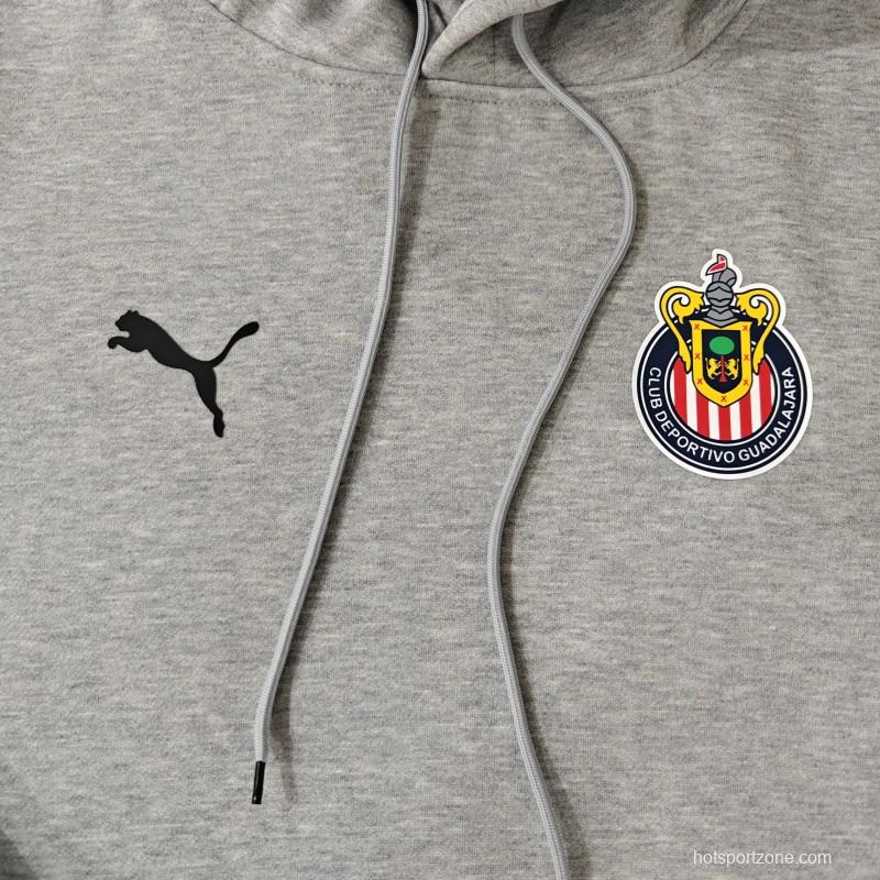 24/25 Chivas Guadalajara Navy/Red/Black/Beige/Grey Hoodie WIth Black Badge