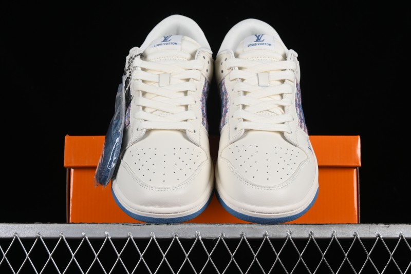 Nike SB Dunk Low LV Collaboration - Beige Blue Chanel Style Anniversary High-End Custom Low-Top Casual Sneakers - XX2025-323