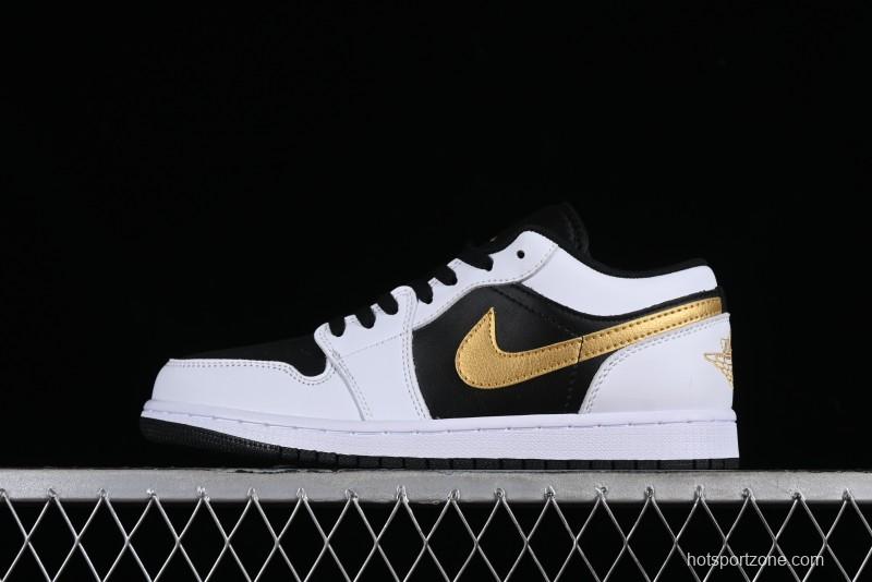 Nike Air Jordan 1 Low AJ1 Basketball Shoes with Black White Gold Swoosh - 553558-172