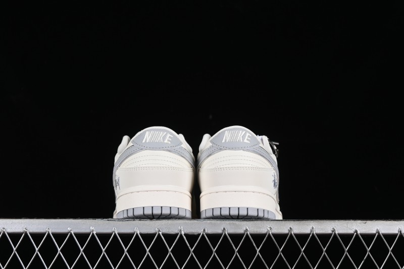 Stussy x Nike SB Dunk Low Retro Premium Sneakers in Off-White Light Grey Swoosh - DQ1098-377