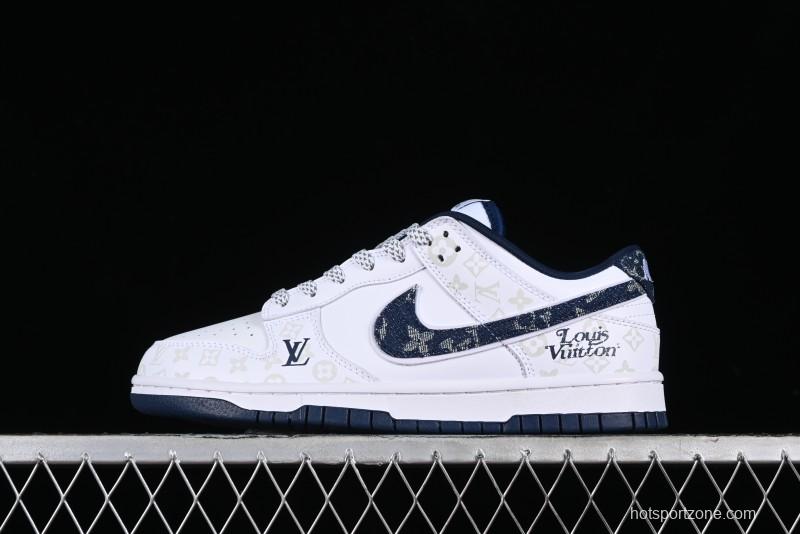 Nike SB Dunk Low LV Collaboration - Blue Midnight Elite Custom Low-Top Casual Skate Shoes - DD1391-122