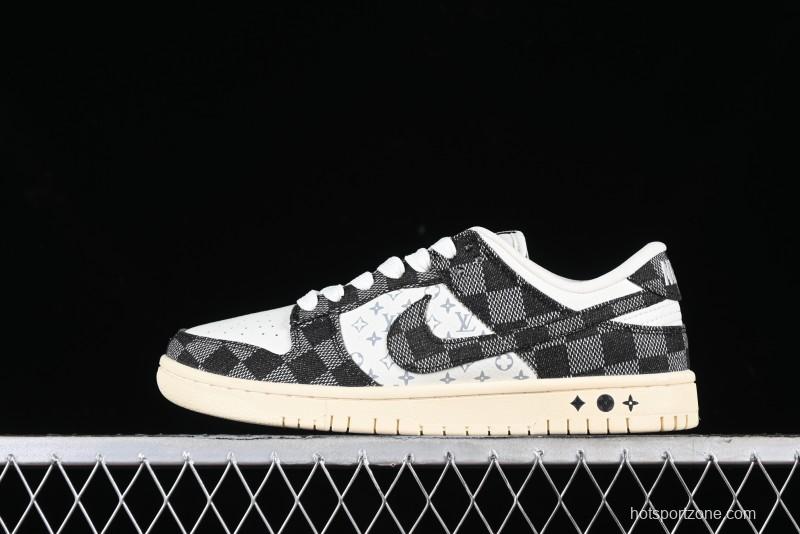 Nike SB Dunk Low LV Collaboration - Black Checkerboard Anniversary Custom Low-Top Casual Skate Shoes - XB3802-353
