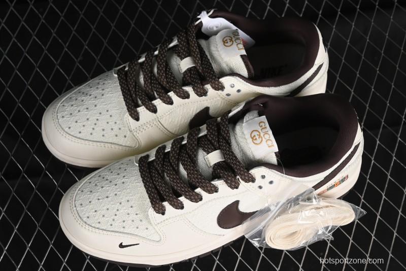 Nike SB Dunk Low Gucci Collaboration - Beige Brown Woven Fabric Anniversary High-End Custom Low-Top Casual Skate Shoes - DQ1098-375