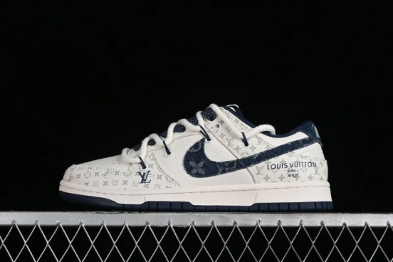 Nike SB Dunk Low LV Collaboration - Light Blue Check Print Anniversary High-End Custom Low-Top Casual Sneakers - SJ2068-249