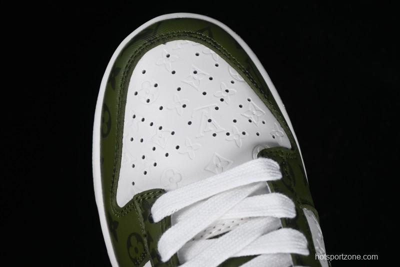 Nike SB Dunk Low LV Collaboration - Embroidered White Green Print Anniversary High-End Custom Low-Top Casual Sneakers - DQ1098-362