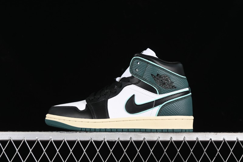 Nike Air Jordan 1 Mid AJ1 Snake Black Green Toe Mid-Top Basketball Shoes - FQ7818-100