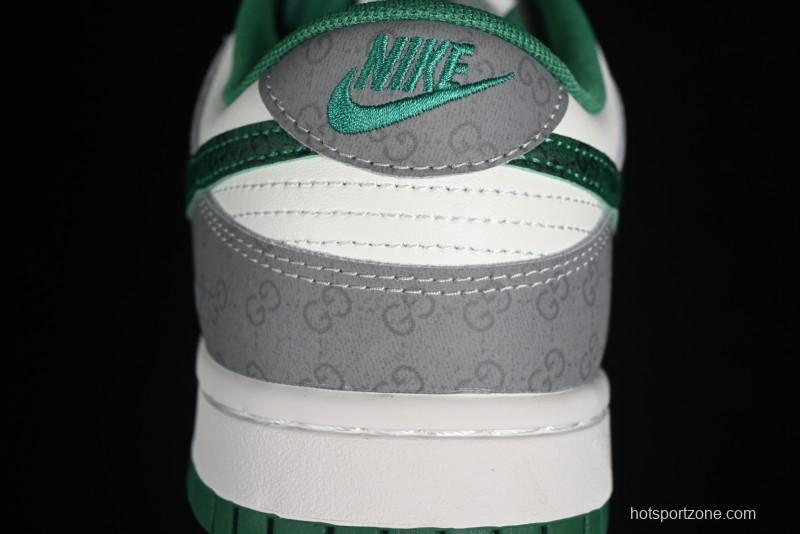 Nike SB Dunk Low Gucci Collaboration - Double G Grey Green Swoosh Anniversary Custom Low-Top Casual Skate Shoes - SF1588-134
