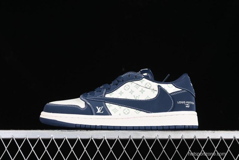Nike Travis Scott x Fragment Design x Air Jordan 1 Low OG SP AJ1 LV Collaboration Deep Blue Low-top Casual Sneakers - LX1988-103