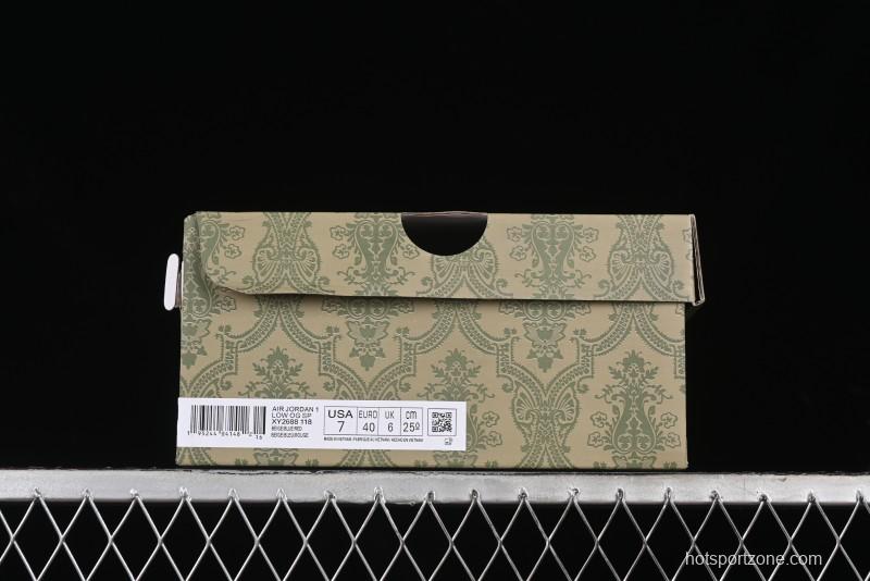 Nike Travis Scott x Fragment Design x Air Jordan 1 Low OG SP AJ1 Gucci Collaboration - Silver Logo Blue Swoosh Low Top Casual Sneakers - XY2688-118