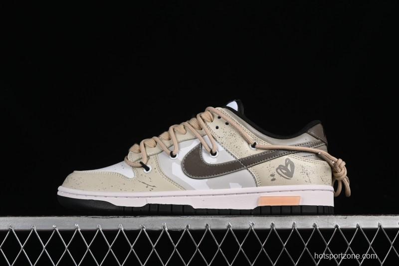Nike Dunk Low Panda Prank Summer Theme Love Khaki Pudding Milk Tea SB Strap Low-Top Casual Sneakers - CW1590-100