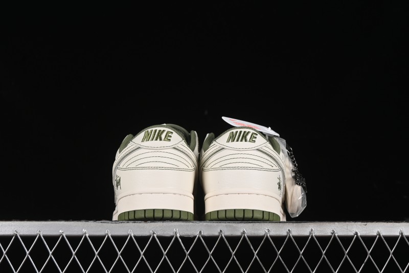 Nike SB Dunk Low Stussy Collaboration - Beige Green Anniversary High-End Custom Low-Top Casual Skate Shoes - BB1818-102