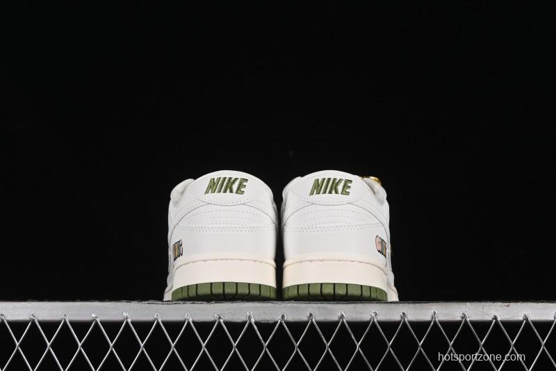 Nike SB Dunk Low Gucci Collaboration - Off White with Green Swoosh Anniversary High-End Custom Low-Top Casual Skate Shoes - KK1888-007