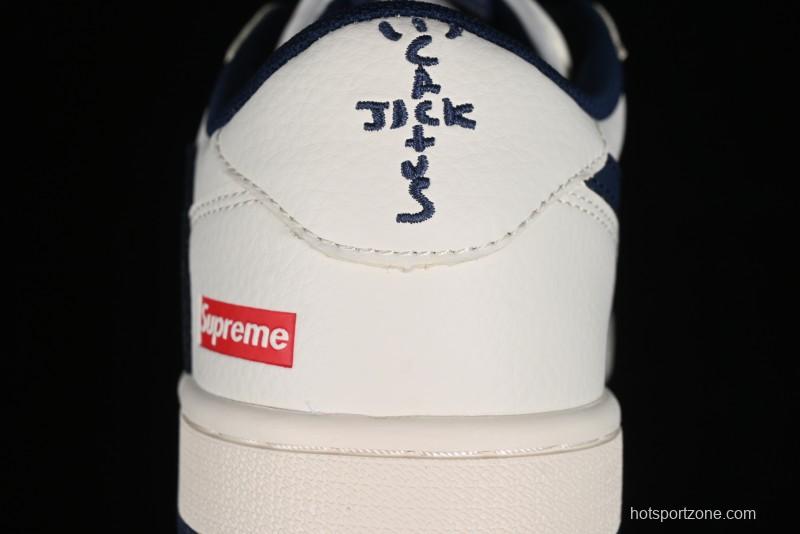 Nike Travis Scott x Fragment Design x Air Jordan 1 Low OG SP AJ1 Supreme Collaboration - White Navy Blue Low Top Casual Sneakers - XZ116