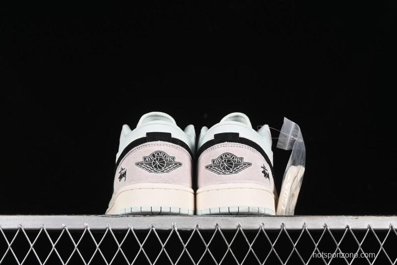 Nike Air Jordan 1 Low Stussy Collaboration - Black Blue Pigment Patchwork Retro Basketball Shoes - LJ6688-008