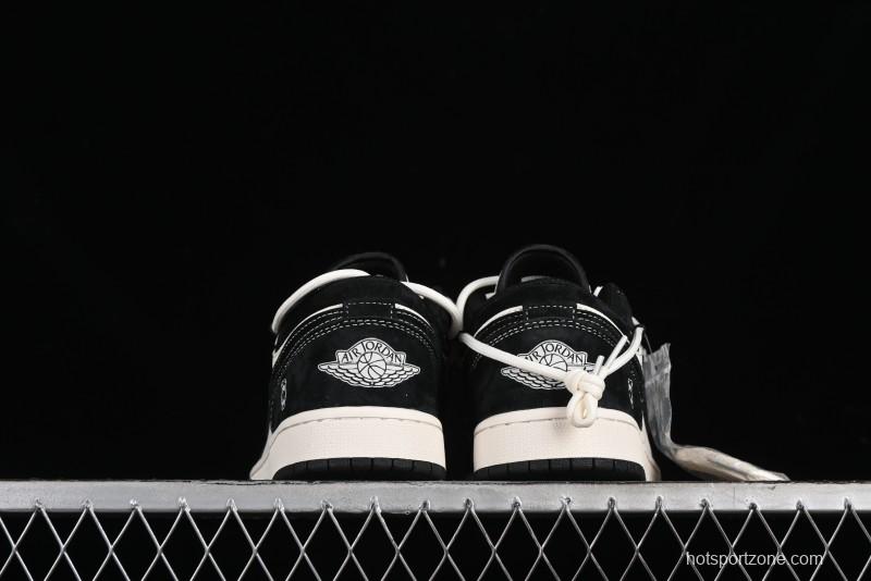 Nike Air Jordan 1 Low AJ1 x Violent Bear Collaboration - Black Beige Mark Line Custom Retro Basketball Shoes - SJ9950-013