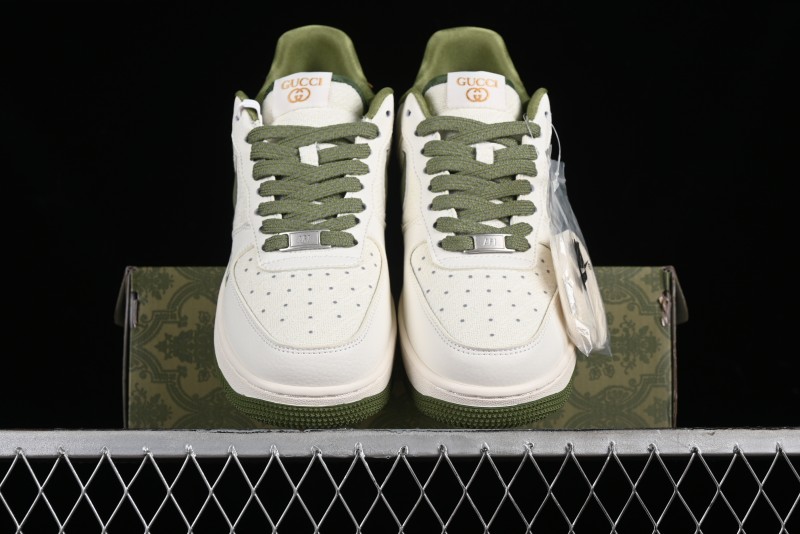 Nike Air Force 1 '07 Low Gucci Collaboration - Beige Green Linen Casual Sneakers - XZ3398-588