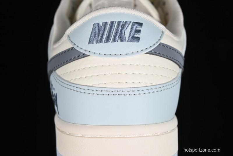 Nike SB Dunk Low Stussy Collaboration Anniversary Edition Light Blue Custom Low-Top Casual Skate Shoes - CF3688-012