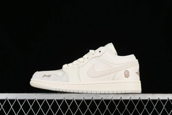 Nike Air Jordan 1 Low AJ1 Bape Collaboration - Pig Eight Patchwork Custom High-End Low-Top Basketball Shoes - LJ6688-002