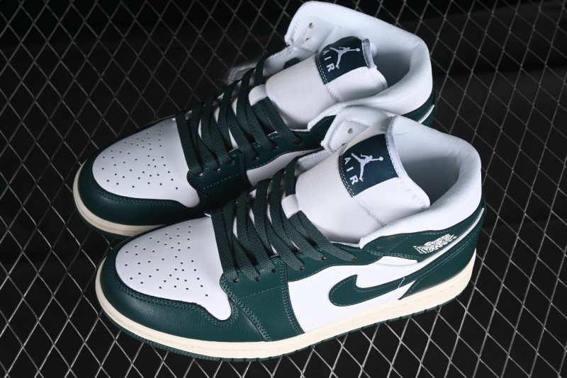 Nike Air Jordan 1 Mid Basketball Shoes in White/Oxidized Green - BQ6472-133