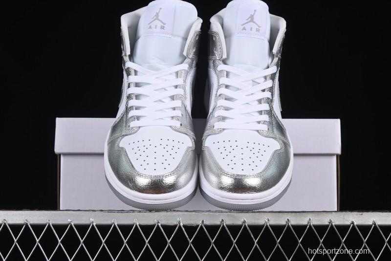 Nike Air Jordan 1 Mid Basketball Shoes Silver White - FN5031-100