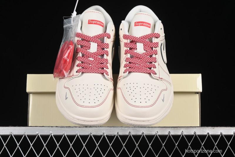 Nike Air Jordan 1 Low AJ1 Supreme Collaboration - Red Rabbit Retro Basketball Shoes - SJ9950-025
