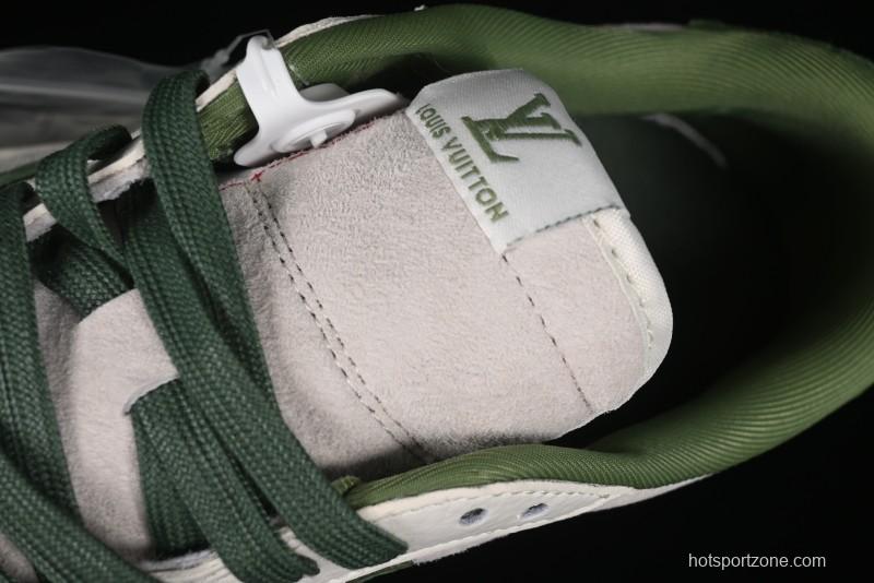 Nike Travis Scott x Fragment Design x Air Jordan 1 Low OG SP AJ1 LV Collaboration - Grey Green Pigskin Low Top Casual Sneakers - XZ1268-005