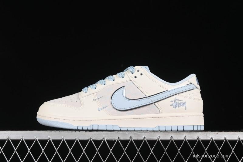 Nike SB Dunk Low Stussy Collaboration - Double Swoosh Ice Blue Anniversary Custom Low-Top Casual Skate Shoes - XX2026-101