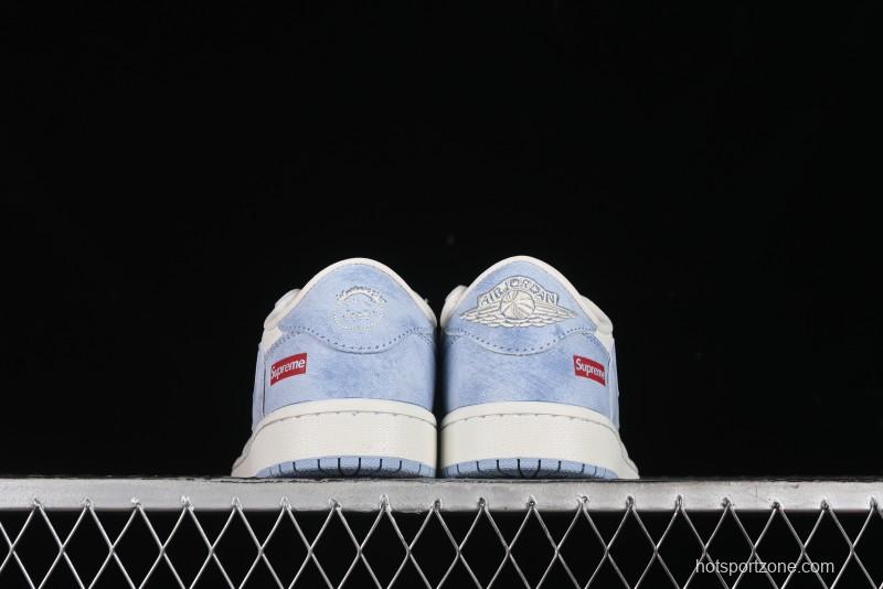 Nike Travis Scott x Fragment Design x Air Jordan 1 Low OG SP AJ1 Supreme Collaboration - Tie-Dye Blue Low-Top Casual Sneakers - CH6336-010