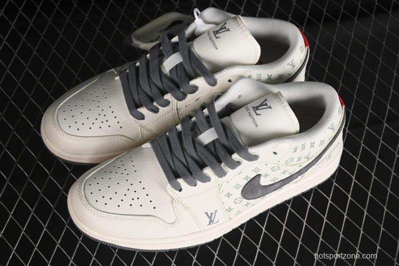 Nike Air Jordan 1 Low LV Collaboration Print Off-White Retro Basketball Shoes - WG8850-010