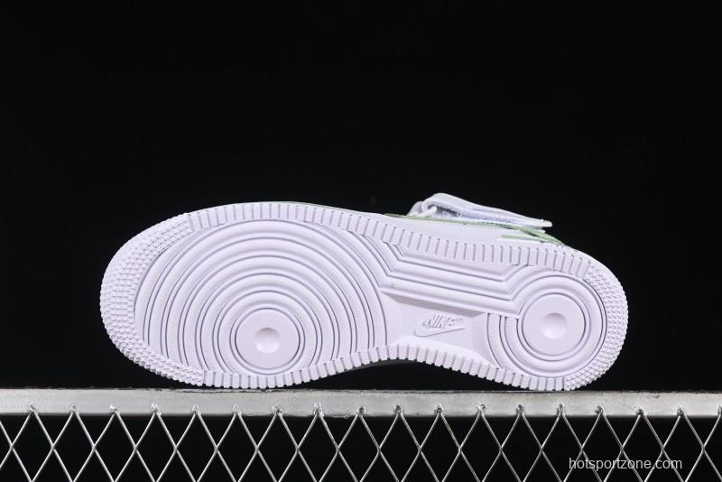 Nike Air Force 1 '07 Mid Hand-Painted White Green with Swoosh Shadow and Strap - CW2289-111