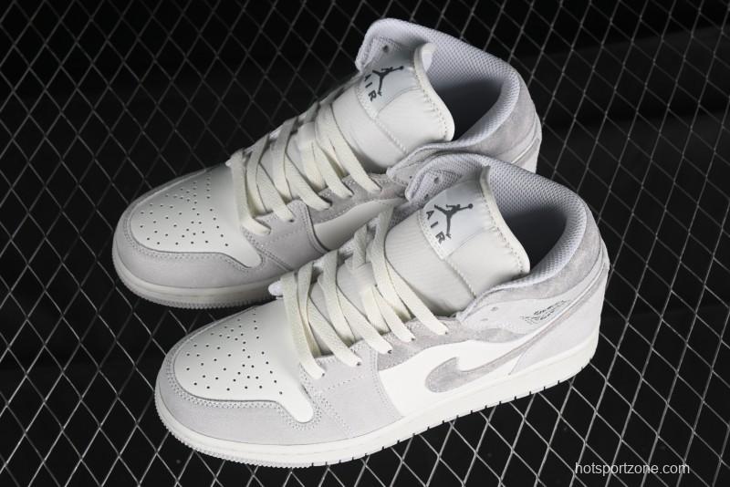 Nike Air Jordan 1 Mid AJ1 Basketball Shoes White Grey - FQ7720-002