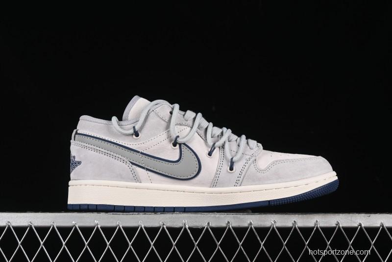 Nike Air Jordan 1 Low AJ1 Bape Collaboration - Grey Blue Retro Basketball Shoes with Custom Laces - SJ9950-019